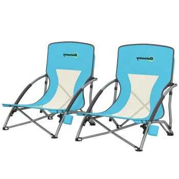 Outsunny Lot de 2 scaune de plaja pliabile scaune camping pliante usoare sac de transport suport pentru pahar 58 x 55 x 62 cm albastru | Aosom Romania imagine