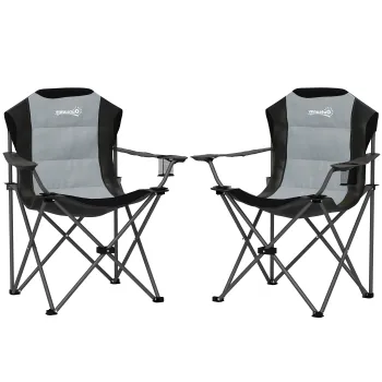 Outsunny Lot de 2 scaune pliante camping rembursate cu spatar inalt cu suport pentru pahar, greutate 120 kg, gri inchis | Aosom Romania imagine