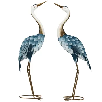 Outsunny Lot de 2 statui de gradina sculptura de cocor decoratie de pasare exterioara din otel pentru terasa balcon curte peluza | Aosom Romania imagine