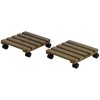 Outsunny Lot de 2 suporturi pentru plante patrate, purtator de plante cu roti, suport pentru ghivece, pentru interior si exterior | Aosom Romania imagine
