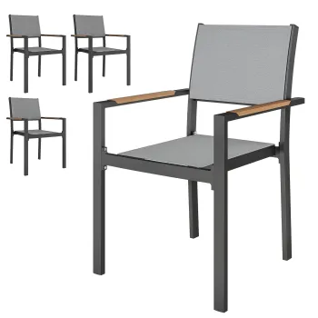 Outsunny Lot de 4 scaune de gradina, scaune de masa cu brate efect de lemn cadru din aluminiu, gri deschis | Aosom Romania imagine