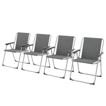 Outsunny Lot de 4 scaune pliante de gradina camping plaja cu suporturi pentru brate, tesatura Oxford, gri | Aosom Romania imagine