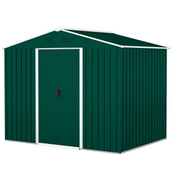 Outsunny Magazie de Gradina 3.6m2 din Otel, cu 2 Usi Glisante si 4 Ferestre de Ventilatie, 236x174x190 cm, Verde | Aosom Romania imagine