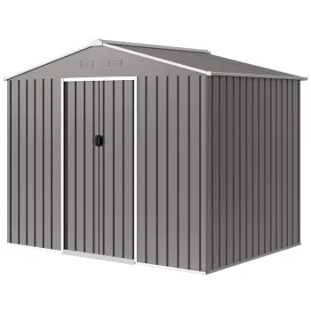 Outsunny Magazie de Gradina 3.6m2 din Otel Galvanizat cu Guri de Ventilatie, Magazie de Gradina cu Usi Glisante Duble, Acoperis Inclinat, Magazie de Unelte cu Manusi, Gri Deschis | Aosom Romania imagine