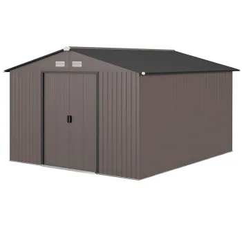 Outsunny Magazie de Gradina 8.3m2 din Otel Zincat, Usi Duble Glisante, 277x322x192 cm, Maro | Aosom Romania imagine