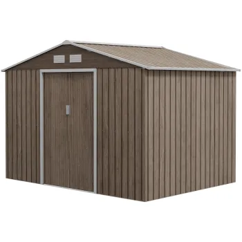Outsunny Magazie de Gradina cu 4 Orificii de Ventilare si 2 Usi, Sopron pentru Depozitarea Uneltelor, 277x195x192 cm, Maro | Aosom Romania imagine