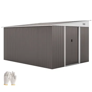 Outsunny Magazie de Gradina cu Usa Glisanta din Otel Zincat Gri | Aosom Romania imagine