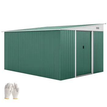 Outsunny Magazie de Gradina cu Usa Glisanta si Orificii de Aerisire, din Otel Galvanizat, 345x280,5x169-201cm, Negru | Aosom Romania imagine