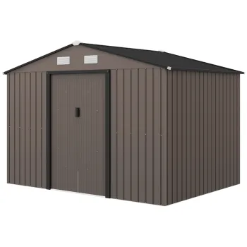 Outsunny Magazie de Gradina din Otel cu 2 Usi Glisante, Maro | Aosom Romania imagine