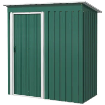 Outsunny Magazie de Gradina pentru Scule din Otel Galvanizat cu Acoperis Inclinat si Usa Culisanta, 163x89x182 cm, Verde | Aosom Romania imagine