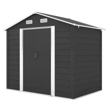 Outsunny Magazie de Gradina, Suport pentru Unelte din Otel cu Usi Glisante si Orificii de Aerisire, 196x236x208 cm, Maro | Aosom Romania imagine