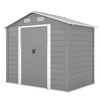 Outsunny Magazie de Gradina, Suport pentru Unelte din Otel cu Usi Glisante si Orificii de Aerisire, 196x236x208 cm, Maro | Aosom Romania imagine