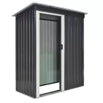 Outsunny Magazie de Scule din Otel, 1 Usa Glisanta, Remiza de Gradina Neagra, Acoperis inclinat 163 x89 x182cm imagine