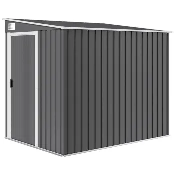 Outsunny Magazie Gradina din Otel, Usa Glisanta, 154x206.5x160/181 cm, Gri inchis | Aosom Romania imagine