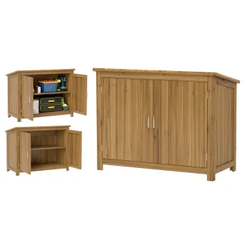 Outsunny Magazie pentru Unelte cu 2 Usi, 2 Rafturi si Acoperis Inclinat, 110x50x85 cm, Maro | Aosom Romania imagine