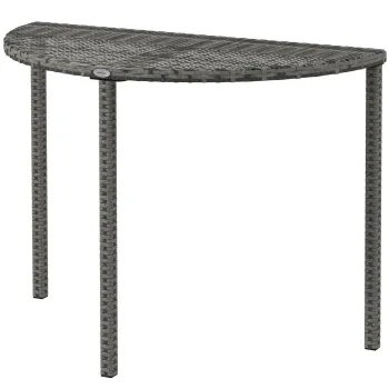 Outsunny Masa de balcon, semi-rotunda, din poliratan+metal, 100x50x74 cm, Gri | Aosom Romania imagine