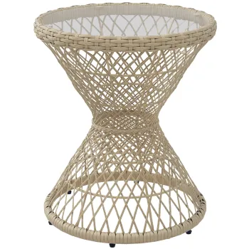 Outsunny Masa de cafea Boho design, placa de sticla, PE-Rattan, 45 cm x 45 cm x 52 cm, Natural | Aosom Romania imagine
