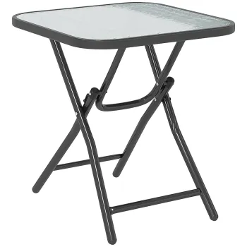 Outsunny Masa de cafea patrata de bistro pentru gradina 45 x 45 x 50 cm pliabila metal negru blat sticla temperata negru | Aosom Romania imagine