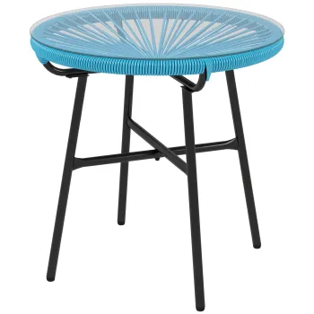 Outsunny Masa de cafea rotunda de gradina din rasina imitand rattanul metal si blat sticla temperata O 50 x 50H cm | Aosom Romania imagine