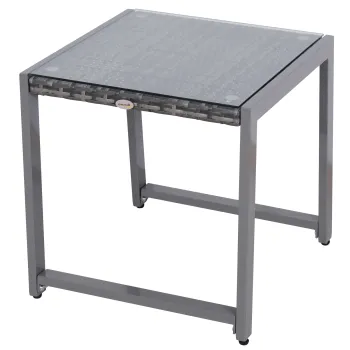 Outsunny Masa de Cafea Terasa si Gradina cu cadru in aluminiu si PE Ratan acoperit in Sticla, 50x50x50cm Culoarea Gri | Aosom.ro  imagine