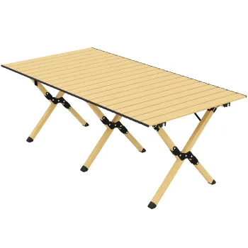 Outsunny Masa de camping 117 x 60 cm, masa plianta din aluminiu cu blat rulabil aspect lemn, husa de transport, impermeabila | Aosom Romania imagine