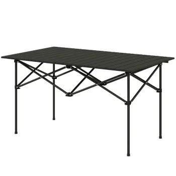 Outsunny Masa de camping pliabila cu blat rulabil, masa de gradina din aluminiu 2 persoane 95 x 55 cm Negru | Aosom Romania imagine