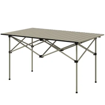 Outsunny Masa de camping pliabila cu blat rulabil, masa de gradina din aluminiu pentru 2 persoane, 95 x 55 cm Khaki | Aosom Romania imagine