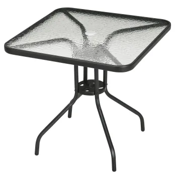 Outsunny Masa de gradina detasabila metal 76x76 cm rezistenta la intemperii masa pentru balcon cu orificiu pentru umbrela, antiderapant Negru | Aosom Romania imagine