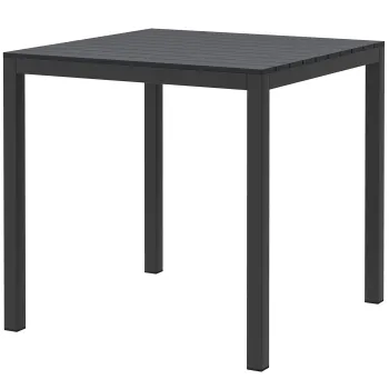 Outsunny Masa de gradina din aluminiu 73x73 cm, rezistenta la intemperii, masa bufet cu aspect de lemn, masa de camping pentru 4 persoane, Negru | Aosom Romania imagine