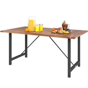 Outsunny Masa de Gradina din Lemn de Salcam si Otel cu Blat din Sipci, 160x90x75 cm, Lemn Natural | Aosom Romania imagine