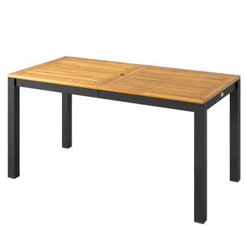 Outsunny Masa de gradina din lemn pentru 6 persoane cu suprafata din sipci, orificiu 150x75x75 cm, natural | Aosom Romania imagine