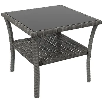 Outsunny Masa de gradina din polyrattan, 50 x 50 x 45 cm, masuta rezistenta la intemperii pentru 4 persoane, patrata cu raft si blat din sticla | Aosom Romania imagine