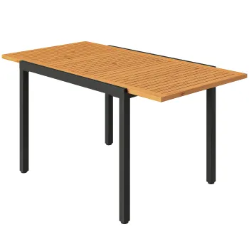 Outsunny Masa de Gradina Extensibila 100/150x70 cm din Lemn si Metal cu Orificiu pentru Umbrela pentru 4-6 Persoane Teak | Aosom Romania imagine