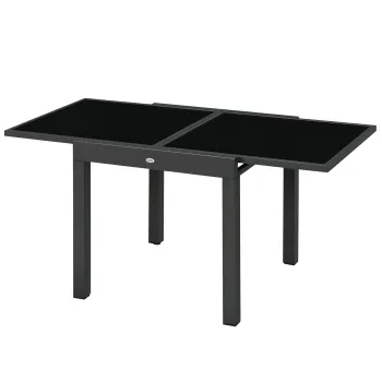 Outsunny Masa de Gradina Extensibila cu Blat din Sticla 80-160x80x75 cm Negru | Aosom Romania imagine