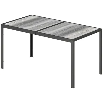 Outsunny Masa de gradina pentru 4 pana la 6 persoane, masa de luat masa exterioara cu blat cu efect lemn, 150 x 80 x 74 cm, gri | Aosom Romania imagine