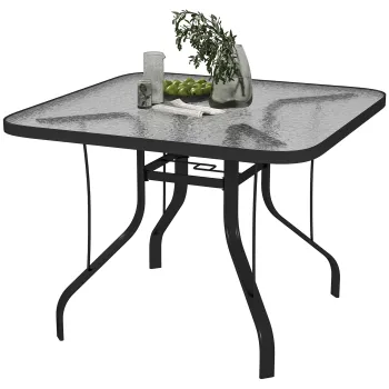 Outsunny Masa de Gradina pentru 4 Persoane cu Gaura pentru Umbrela O54 mm, 96,5x96,5x70 cm, Negru | Aosom Romania imagine