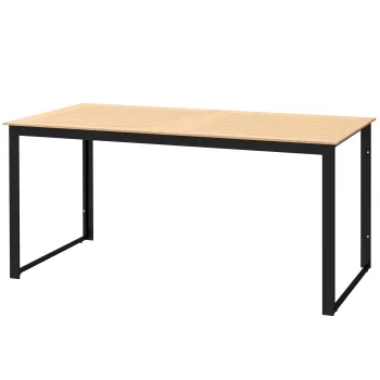 Outsunny Masa de gradina pentru 6 persoane 160 x 80 cm, rezistenta la intemperii, masa balcon cu blat cu lamele, masa buffet outdoor Teak | Aosom Romania imagine