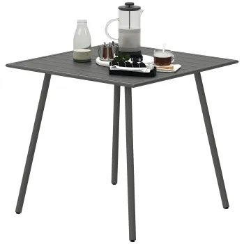 Outsunny Masa de gradina pentru 6 persoane cu blat cu lamele pentru gradina, patio, terasa, 80 x 80 x 74 cm, gri | Aosom Romania imagine
