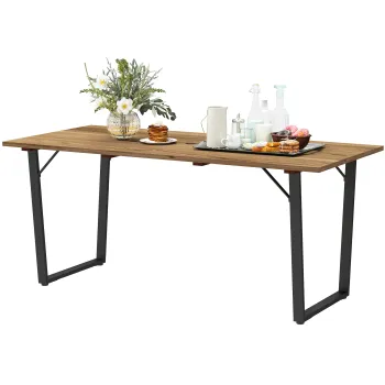 Outsunny Masa de Gradina pentru 6 Persoane cu Orificiu pentru Umbrela, 175x80x75 cm, Maro | Aosom Romania imagine