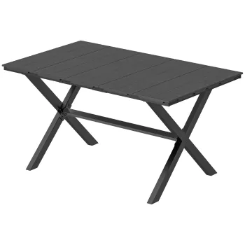 Outsunny Masa de gradina pentru 6 persoane cu suprafata din lamele HDPE si structura metalica 150x90x74 cm negru | Aosom Romania imagine
