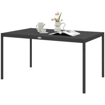 Outsunny Masa de gradina rectangulara pentru 6 persoane din aluminiu platou din placi dim. 145L x 90l x 74H cm gri | Aosom Romania imagine
