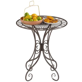 Outsunny Masa de gradina rotunda O 85 cm, masa de terasa cu cadru metalic, greutate suportata 50 kg, pentru interior si exterior, maro | Aosom Romania imagine