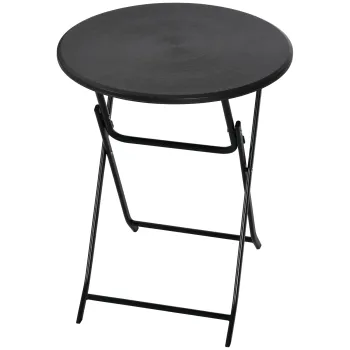 Outsunny Masa de Gradina Rotunda, Pliabila, pentru 2 Persoane, Efect Lemn, Otel+Plastic, Gri Inchis, 60 x 60 x 73 cm | Aosom Romania imagine