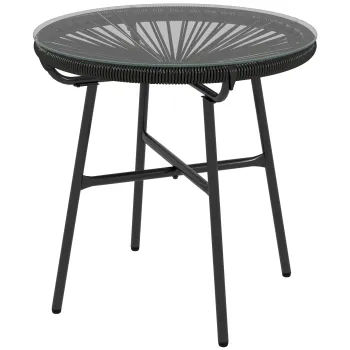 Outsunny Masa de gradina stil Boho - Masa laterala outdoor, PE-Rattan, sticla securizata, rezistenta la intemperii, 50 cm x 50 cm x 50 cm, Schwarz | Aosom Romania imagine