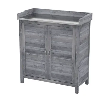 Outsunny Masa de plantat cu dulap inferior din lemn Dulap de gradina cu blat galvanizat 2 polite Gri | Aosom Romania imagine