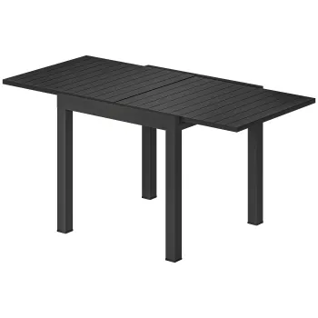 Outsunny Masa de Sufragerie Exterioara Extensibila 80/160 cm pentru 4-6 Persoane din Aluminiu cu Blat cu Lamele Efect Lemn Negru | Aosom Romania imagine