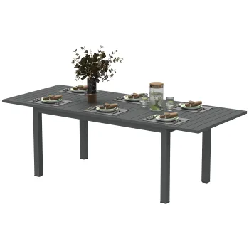 Outsunny Masa Extensibila pentru Gradina din Aluminiu si Blat cu Sipci, 160/220x90x73 cm, Gri | Aosom Romania imagine