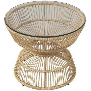 Outsunny Masa laterala pentru exterior, masa de gradina din ratan, blat din sticla, PE-ratan, 60 cm x 60 cm x 50 cm, natural | Aosom Romania imagine