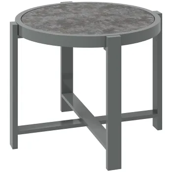 Outsunny Masa laterala rotunda pentru gradina/balcon, aluminiu rezistent la intemperii, aspect marmura, gri | Aosom Romania imagine