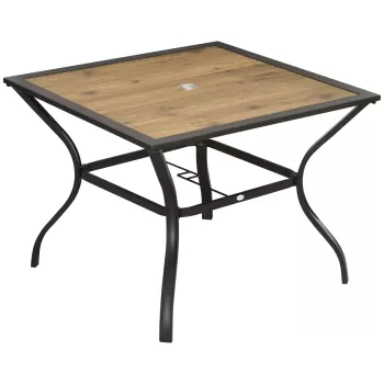 Outsunny Masa pentru gradina pentru 4 persoane din otel, PS si PC cu orificiu central pentru umbrela, 94L x 94P x 71A cm, maro | AOSOM RO imagine